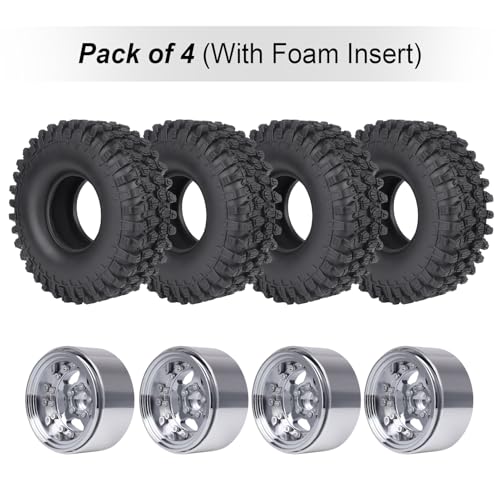 HobbyPark Negative Offset -10mm Deep Dish Aluminum Chrome 1.9 Beadlock Wheels and 1.9 Tires Good Grip for 1/10 RC Crawler Axial SCX10 TRX4 VS410 Gen8 RC4WD, Set of 4 - style: 1.9 Beadlock Wheels and 1.9 Super Soft Tires