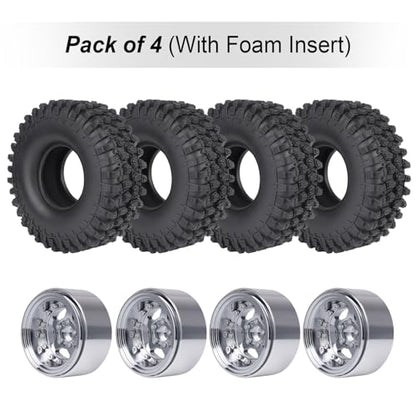 HobbyPark Negative Offset -10mm Deep Dish Aluminum Chrome 1.9 Beadlock Wheels and 1.9 Tires Good Grip for 1/10 RC Crawler Axial SCX10 TRX4 VS410 Gen8 RC4WD, Set of 4 - style: 1.9 Beadlock Wheels and 1.9 Super Soft Tires