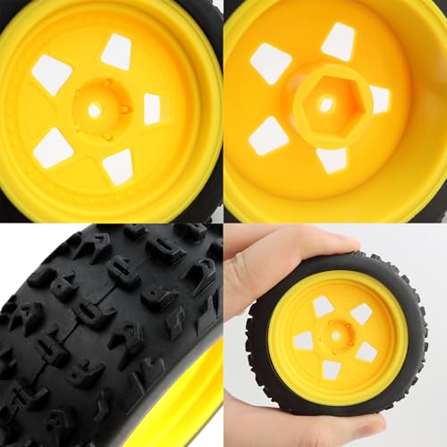 4-Pack RC 1/10 Scale On Road Rally Car Tires OD2.75 Rubber Wheel Rims 12mm Hex Compatible with Traxxas 4 Tec 2.0 Tamiya TT01 XV01 Kyosho WR8 Sakura WLtoys HPI Touring Racing Car (Yellow)