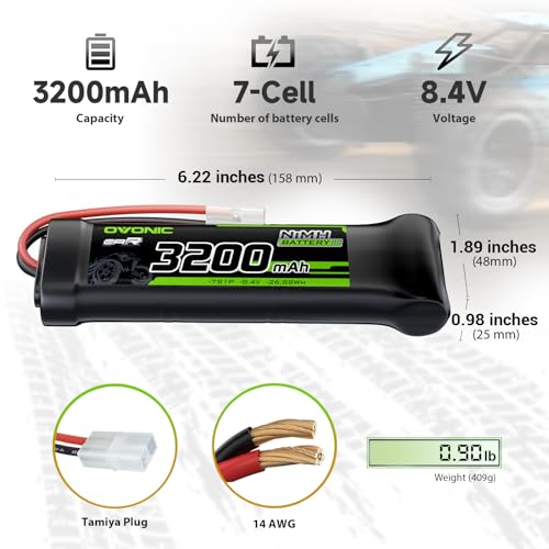 OVONIC 8.4V NiMH Battery 3200mAh 7 Cell RC Battery with TMY Connector