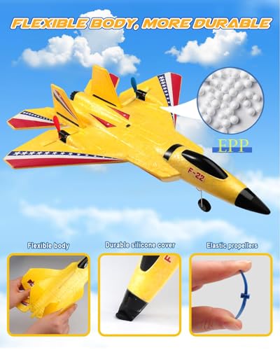 ANTSIR F22 RC Plane Jet Easy to Fly Foam RC Glider for Kids, Yellow | 2CH, RTF, 2.4GHz, Smart Gyro Stabilizer, LED Lights, 2 Rechargeable Batteries, Toy Gift for Boys Girls Beginners 8-16 - color: Yellow F22-2 Batteries