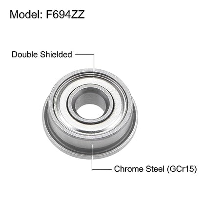 uxcell F694ZZ Flanged Ball Bearing 4x11x4mm Double Shielded Chrome Steel Flange Bearings, 4pcs - size: 4x11x4mm