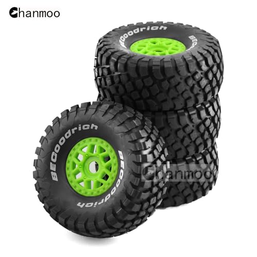1/8 RC Short Course Truck Tires And Wheels 17mm Hex OD 140mm 1/7 All Terrain Off Road Tyres For 1:7 1:8 RC Buggy Truck Car HSP TRAXXAS UDR DF7 FS Atom ARRMA Mojave YK4072 DF7 4PCS (Green) - color: Green