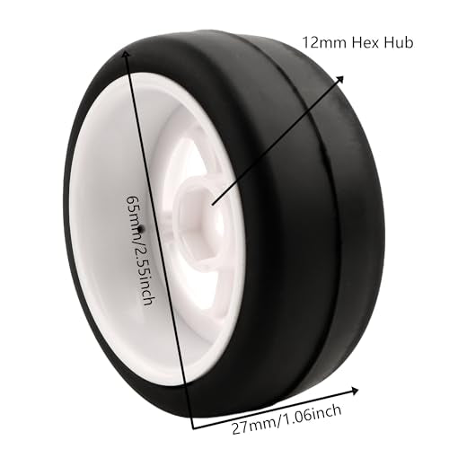 4-Pack RC 1/10 Scale On Road Soft Slick Tires OD2.55 Rubber Wheel Rims 12mm Hex Compatible with Traxxas 4 Tec 2.0 Tamiya TT01 XV01 Kyosho WR8 Sakura WLtoys HPI Touring Racing Car - color: White