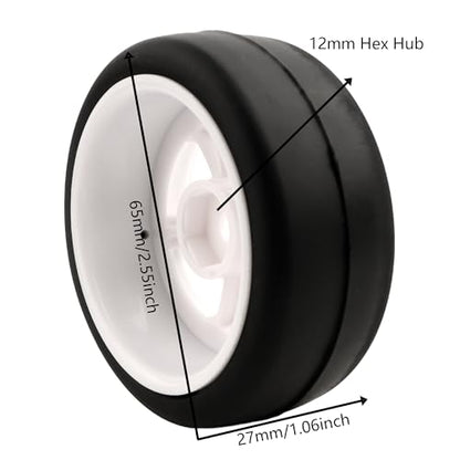 4-Pack RC 1/10 Scale On Road Soft Slick Tires OD2.55 Rubber Wheel Rims 12mm Hex Compatible with Traxxas 4 Tec 2.0 Tamiya TT01 XV01 Kyosho WR8 Sakura WLtoys HPI Touring Racing Car - color: White