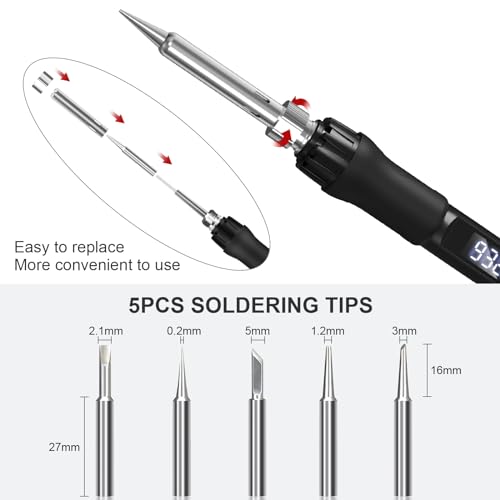 Soldering Iron Kit, 100W Soldering Gun with LED Digital Display, Adjustable Temperature 356-932℉ Solder Kit for Electronics, Includes Soldering Iron Tip, Solder Wire, Stand, Tweezers and Paste, Black - color: Black