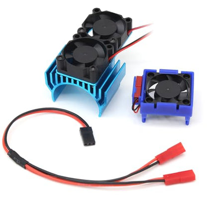 Dual Fan Motor Heatsink and VXL-3s ESC Cooling Fan 3340 for Slash Rustler Stampede Hoss 4X4 VXL RC Cars (Blue, 6 Inches)