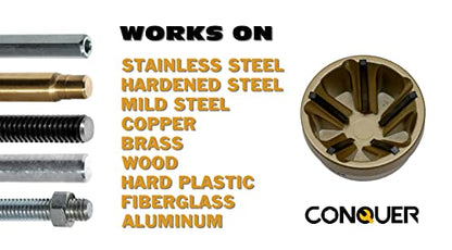 CONQUER Deburring External Chamfer Tool, Tungsten Blade, Fits 1/2"-1 3/8" | For Steel, Copper, Brass, Aluminum, PVC & Wood. 1/4" quick-release shank, spark-free 0-400 RPM. Repairs bolts, rods & pipes - size: PREMIUM TUNGSTEN Blade 1/2"-1 3/8"(13mm-35mm)
