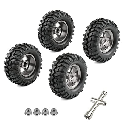 4PCS 1.9 Tires and Wheels Set, 12mm Hex for 1/10 RC Crawler | 96mm OD, Aluminum Rims, Lock Nuts & Wrench - color: Titanium