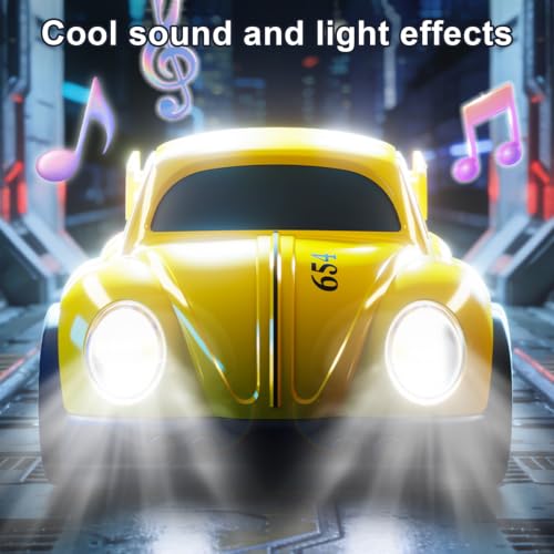 Remote Control Car Toy 3 Modes Smart Sensor Escaping Following Beetle Car Toddlers Boys Educational RC Drift Stunt Vehicle with Sound Light 5.12 Inch Size Blue CompactYellow - color: Yellow