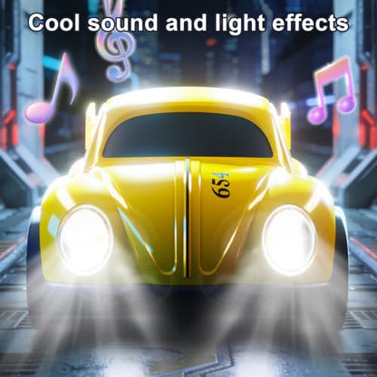 Remote Control Car Toy 3 Modes Smart Sensor Escaping Following Beetle Car Toddlers Boys Educational RC Drift Stunt Vehicle with Sound Light 5.12 Inch Size Blue CompactYellow - color: Yellow