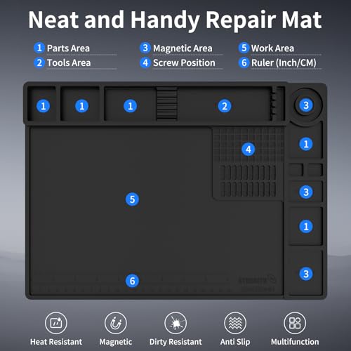 STREBITO Soldering Mat Silicone Work Mat, 932°F Heat Resistant 13.8"x9.9" | Magnetic Mat for Screws and Tools, Solder Mat Electronics Mat for Watch, Phone, Tablet, Eyeglass, Knife, Computer