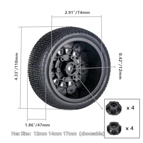 RC Wheels Tires,1/10 RC Short Course Truck Wheels and Tires with 12mm 14mm 17mm Hex for Slash 2WD 4x4,Axial/Arrma Senton/Redcat Rc4wd RC Car. (Black)