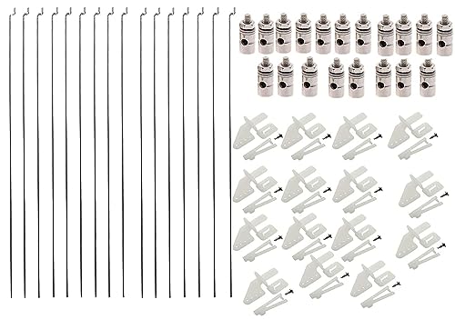 20Pcs Adjustable Pushrod Connector Linkage Stopper 1.3mm & 20Pcs Nylon Control Horns 21x10 mm & 20Pcs 1.2 x 210mm Z Push Rods Parts Compatible for RC Airplane Plane Boat Replacement