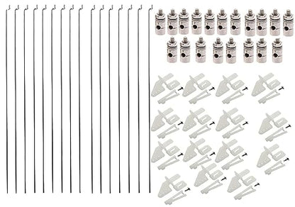 20Pcs Adjustable Pushrod Connector Linkage Stopper 1.3mm & 20Pcs Nylon Control Horns 21x10 mm & 20Pcs 1.2 x 210mm Z Push Rods Parts Compatible for RC Airplane Plane Boat Replacement