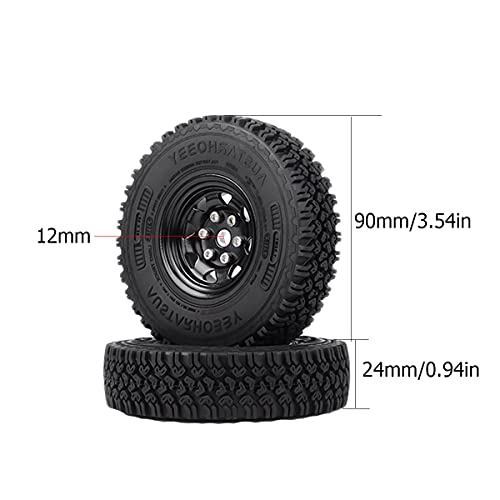 4PCS/Set 1.55 Inch Beadlock Metal Wheel Rim Rubber Tires Compatible with 1/10 RC Crawler Car Axial AX90069 D90 TF2 Tamiya CC01 LC70 (Black) - color: Black