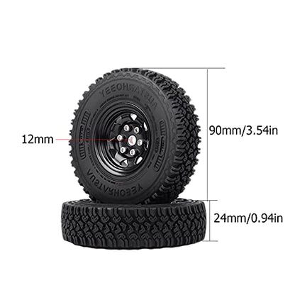 4PCS/Set 1.55 Inch Beadlock Metal Wheel Rim Rubber Tires Compatible with 1/10 RC Crawler Car Axial AX90069 D90 TF2 Tamiya CC01 LC70 (Black) - color: Black
