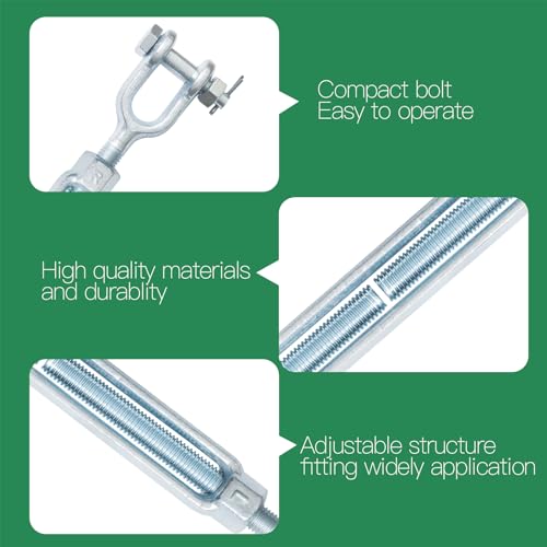 5/8" Jaw Jaw Turnbuckle Galvanized Jaw and Jaw Turnbuckle, Jaw Jaw Closed Body Marine Turnbuckle Jaw, 5000lbs Working Load Limit, Durable for Wire Rope Cable (5/8" x 9") - style: Jaw & Jaw-5/8 x 9