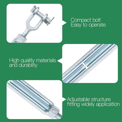 5/8" Jaw Jaw Turnbuckle Galvanized Jaw and Jaw Turnbuckle, Jaw Jaw Closed Body Marine Turnbuckle Jaw, 5000lbs Working Load Limit, Durable for Wire Rope Cable (5/8" x 9") - style: Jaw & Jaw-5/8 x 9