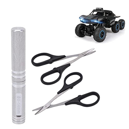 RC Curved Scissors and Hole Puncher Kit, Aluminum Alloy Body Reamer for RC Car Drone Shell Trimming, 014mm Adjustable Cutter with Ergonomic Grip (Silver) - color: Silver