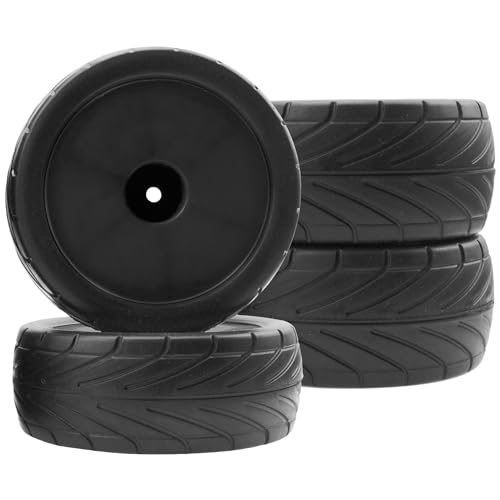 4Pack ShareGoo RC 85mm/3.34" Rubber Tires Front Rear Tyres 12mm Hex Wheel Compatible with Redcat HPI HSP Kyosho 1/10 RC Off-Road Car Buggy (Black) - color: Black