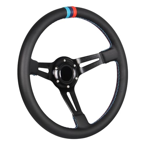 3 Color Stitching Racing Steering Wheel Microfiber Leather 13.8”/350mm Drifting Deep Dish Steering Wheel For Car and Simulation PC Game - color: 3 color Stripe