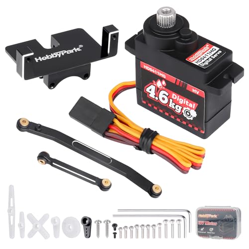 HobbyPark Waterproof Servo with Servo Mount Bracket & Arm & Steering Link Set for 1/24 Crawler Car Axial SCX24 Gladiator Bronco C10 JLU Deadbolt B17 Digital Metal Gear SCX24 Upgrades 4.6kg High Torque