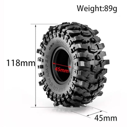 1.9 Crawler Tires 118 x 45mm Rubber Tyres with Foam Inserts for SCX10 TRX4 Redcat Gen7 RBX10 D90 D110 CC01 1/10 RC Crawler Car