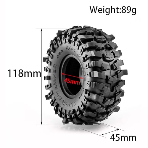 1.9 Crawler Tires 118 x 45mm Rubber Tyres with Foam Inserts for SCX10 TRX4 Redcat Gen7 RBX10 D90 D110 CC01 1/10 RC Crawler Car