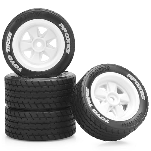 1/14 RC Car Tires and Wheels, daitoku 12mm Hex RC On-Road Drift Tires for Tamiya M08/05/06 MF-01X - Style A (White) - style: Style A