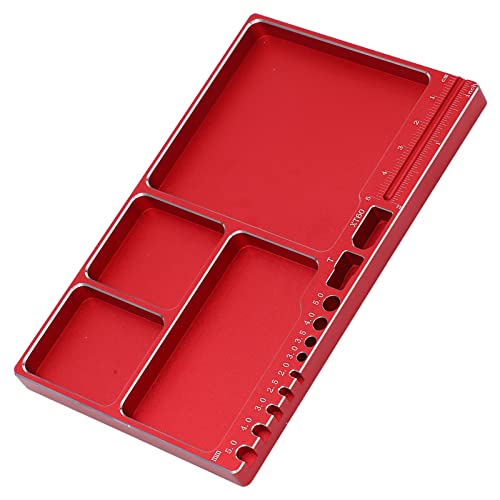 Magnetic Screw Tray, Aluminum Alloy RC Repair Tool Tray with Strong Magnetic Pad for Screws Nuts and Washers, Portable Magnetic Parts Tray for RC Cars Aircraft Helicopters (Red) - color: Red