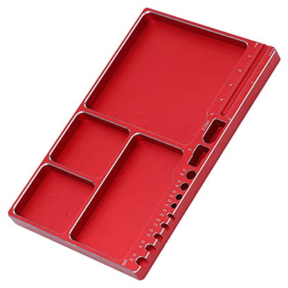 Magnetic Screw Tray, Aluminum Alloy RC Repair Tool Tray with Strong Magnetic Pad for Screws Nuts and Washers, Portable Magnetic Parts Tray for RC Cars Aircraft Helicopters (Red) - color: Red