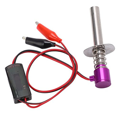 6-12V RC Car Igniter Kit with N4 Hot Glow Plug Gasket, RC Glow Plug Igniter for Methanol Engine, Electronic Glow Plug Starter for Aircraft Car Model, Compatible with HSP and Othe (Purple) - color: Purple