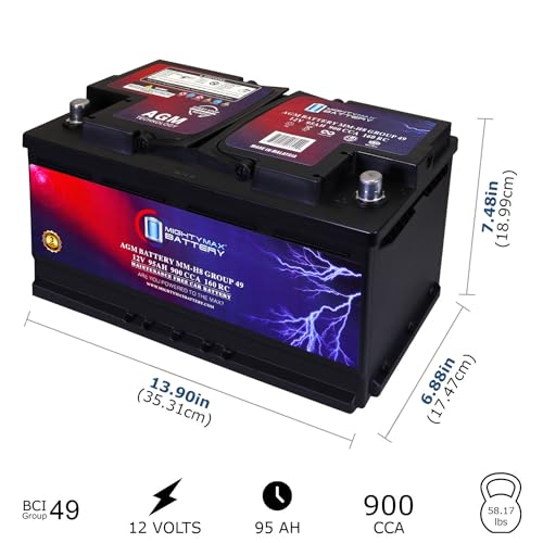 Mighty Max Battery MM-H8 Start and Stop Car BCI Group 49 12V 95Ah, 160RC, 900 CCA Rechargeable AGM Car Battery - style: Group 49