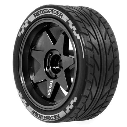 REDSPIDER 1/10 On Road Tires and Metal Wheels 12mm Hex RC Rally Racing Tyres OD 2.55" 4PCS for Tamiya TT01 TT02 XV01 TA06 A959 PTG2 HPI KYOSHO PTG2 Traxxas 1:10 Street Touring Drift Car (Black) - color: Black