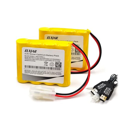 (2-Pack) 4.8V 1000mAh Ni-Cd Battery with 5557 Connector | Rechargeable battery packs for compatible RC toys, lighting equipment and electric appliances; includes USB charging cable.