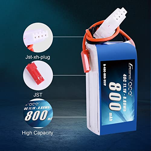 Gens ace 3S 800mAh 11.1V 40C LiPo Battery Pack with JST Plug for 200 250 Heli 800mm Warbirds Eflite Blade CP CP Pro Helicopter Compare to E-flite EFLB8003SJ30 - size: 1 Pcs