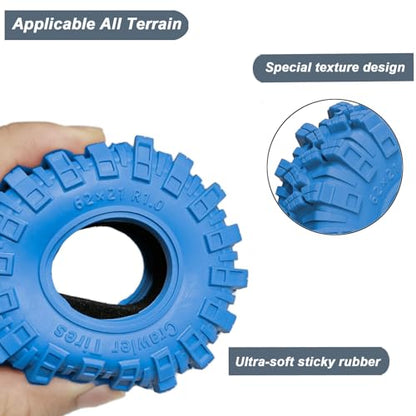 1.0 Tires RC Crawler Tires 62 * 21mm Super Soft Sticky 1.0 Crawler Tyre with Foam Insert for 1/18 TRX4M 1/24 SCX24 FCX24 Upgrade (4PCS) (Blue) - color: Blue