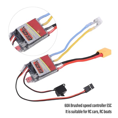 GOTOTOP RC Car Brushed ESC Brushed Speed Controller Electronic Speed Control 60A 2 to 3S XT60 Low Voltage Protection Failsafe for 380 390 540 550 Motors 1/10 1/12 1/16 RC Car Truck Crawler