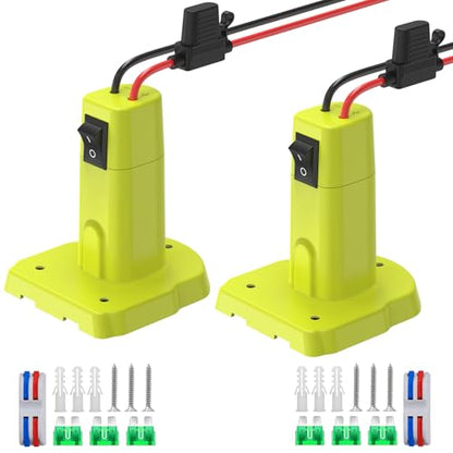2 Packs Power Wheel Adapter Compatible with Ryobi 18V Battery, Upgraded Battery Converter Kit with Switch, Fuse & Wire Terminals, 12 AWG Wire, Power Connector for DIY RC Car Toys Robotics - color: 2-PACK