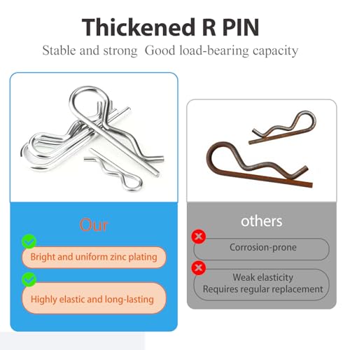 114 Pcs Hitch Pin Clip R Clips Retaining Pins Tractor Cotter Pin Hair Pin Assortment Spring Clip Retainer Pins Hitch Keeper Pins Kit for Dolly Pins/Trailer Pin Clips/Hand Ttruck Pin Replacement - size: Galvanized 114 pcs in 5 size