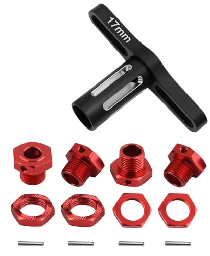 17mm Wheel Hex/Nuts & Wheel Wrench Upgrades Part for 1/7 Infraction 6s BLX/Mojave 6s BLX/Limitless 1/8 Typhon 6S BLX,Aluminum Hex Hub Adapters Hops Up,Red - color: Red - Upgrades Part