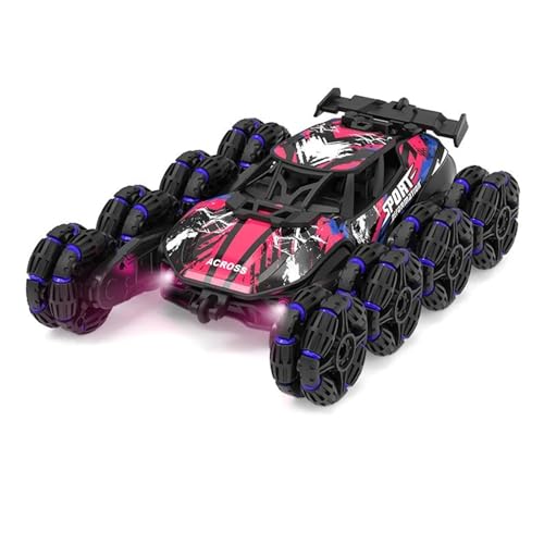 Boys 2.4G Remote Control Car with Gesture Sensing 360° Rotation 8 Wheel Off Road Stunt Drift Spray Racing Transformable Toy,C,Dual Battery - color: C
