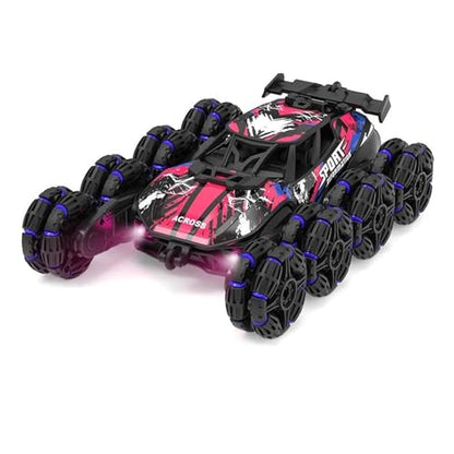 Boys 2.4G Remote Control Car with Gesture Sensing 360° Rotation 8 Wheel Off Road Stunt Drift Spray Racing Transformable Toy,C,Dual Battery - color: C