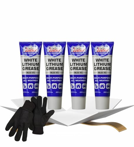 4X Lucas Oil White Lithium Grease 8oz Bundle with Work Gloves — Multi-Purpose Lubricant for Metal, Automotive, Household, and Industrial Use — Gift Set (5 Item)