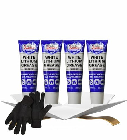 4X Lucas Oil White Lithium Grease 8oz Bundle with Work Gloves — Multi-Purpose Lubricant for Metal, Automotive, Household, and Industrial Use — Gift Set (5 Item)