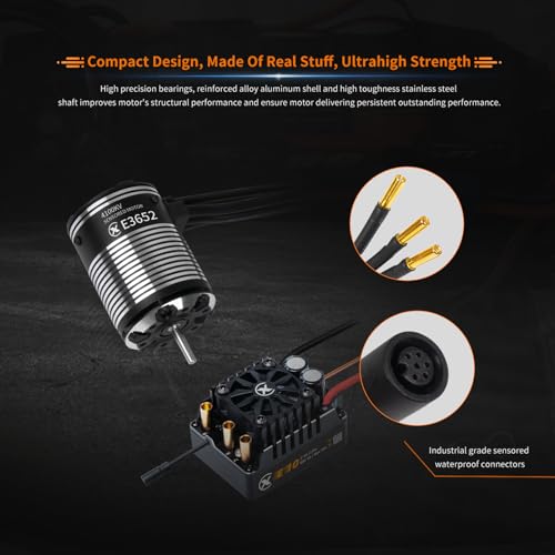 XC E3652 & E10 Sensored Brushless Motor and ESC Combo for RC Car,2-3S Lipo,IP67 Water Proof,Applicable to:1/10 On-Road,Off-Road,Short Course(Light Load) (3300KV+E10) - size: 3300KV+E10 No Connector