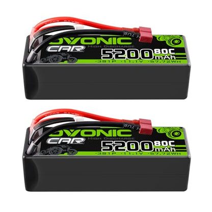 OVONIC Lipo Battery 11.1V 80C 5200mAh 3S Battery with T-Style Connector Hardcase Battery for RC Car Boat Truck Helicopter Airplane Racing Models(2 Packs)