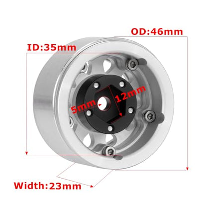 4PCS 1.55 Inch Aluminum Alloy Metal Beadlock Wheel Rim Hubs Replacement Accessory for AX90069 D90 TF2 CC01 Tamiya 1/10 RC Crawler Car Upgrade Parts(10Holes-Black Red) - color: 10holes-black Red