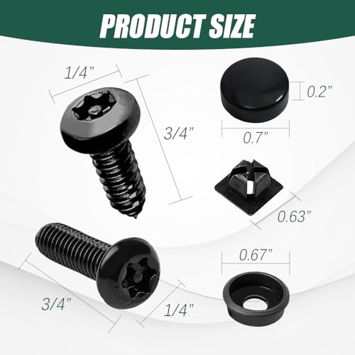 Anti Theft License Plate Screws Kits, Tamper Resistant Licence Plate Kit, 1/4"(M6) Security Screws, Rust Proof Stainless Steel Bolts Fasteners Kit for Front Rear Frame Holder Mounting - color: Black2